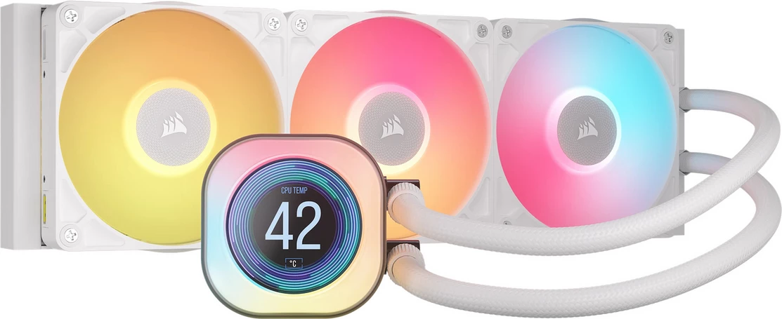 Vodeno hlajenje CPU Corsair iCUE LINK TITAN 360 RX LCD RGB, 360 mm, 3x120 mm, belo