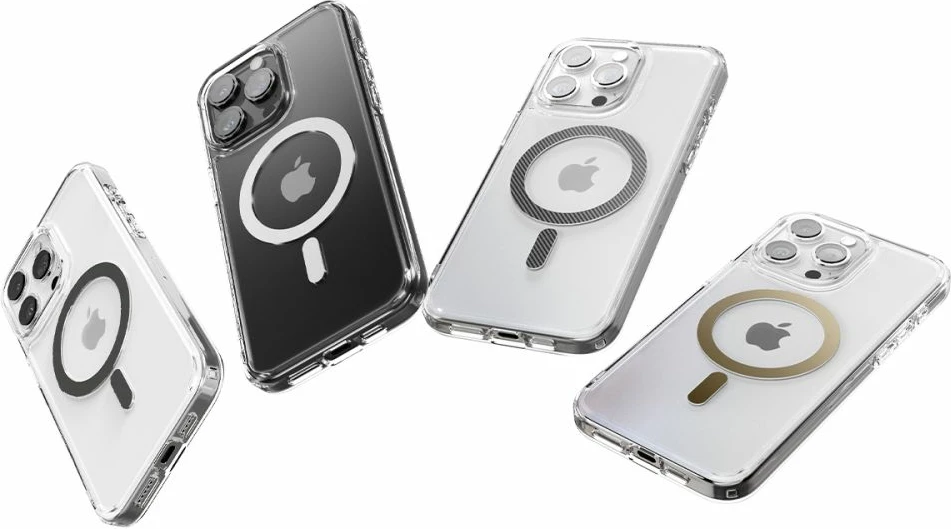 Prozoren ovitek z MagSafe Spigen Ultra Hybrid Mag za iPhone 15 Pro Max, grafit