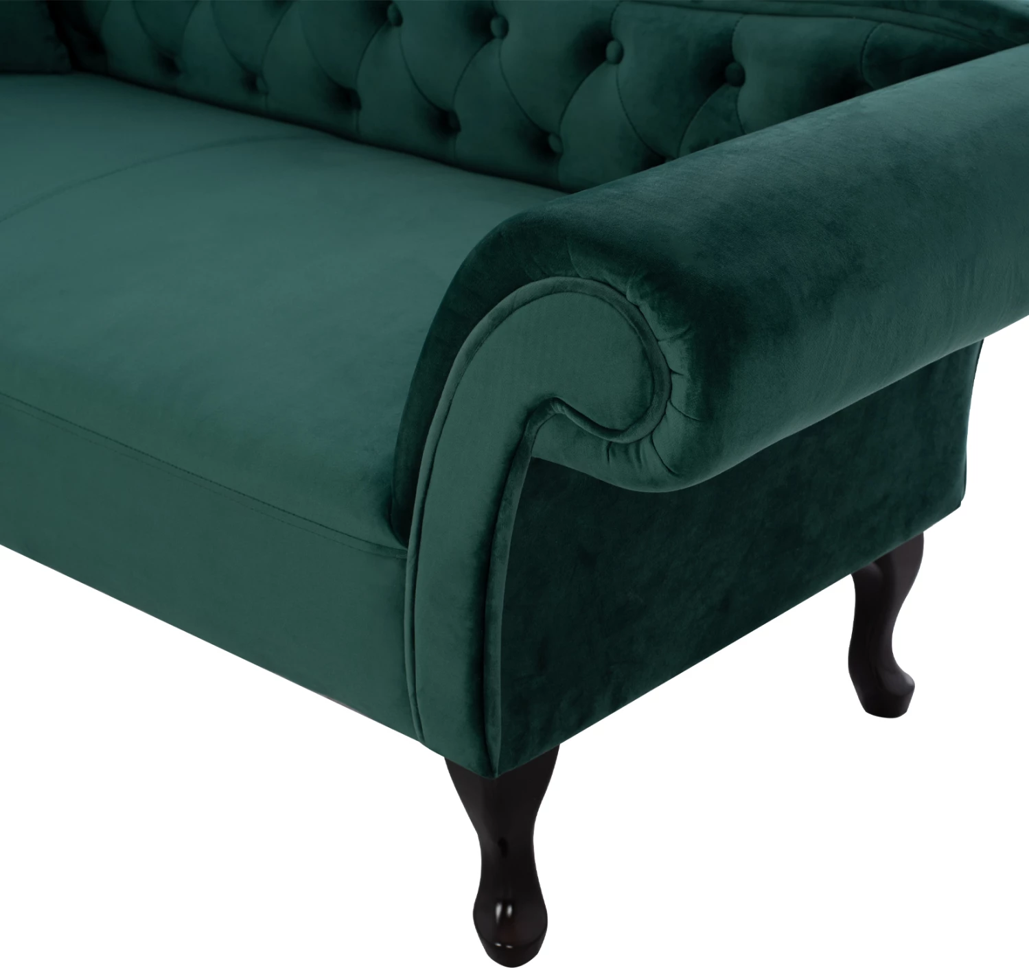 Chesterfield ležalnik Niovi iz zelenega žameta z levim naslonom 190x61x84