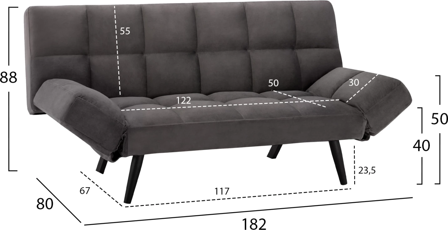 Trosed kavč postelja iz žametne sive FH3167.01 182x80x88cm