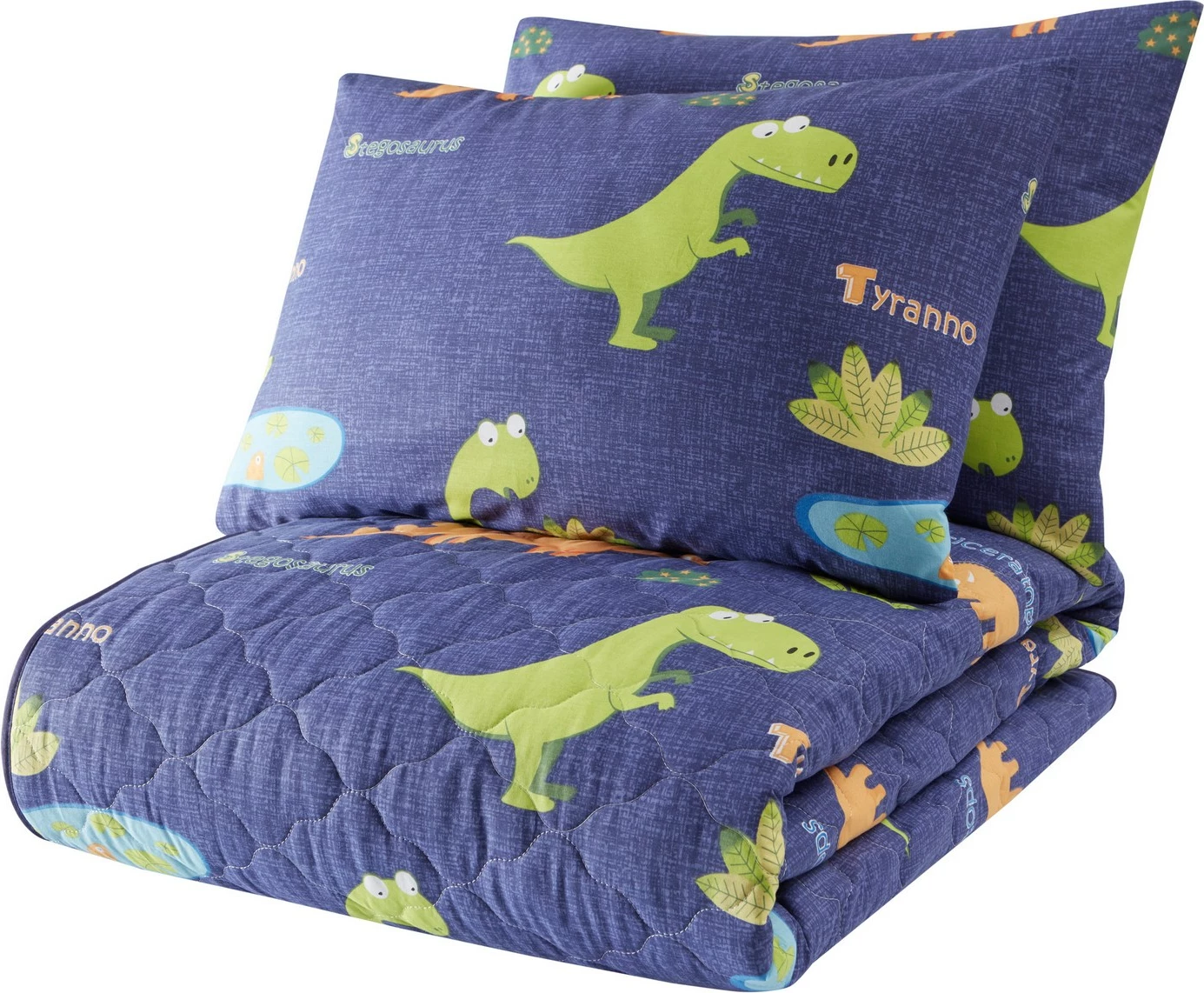 Prešit komplet pregrinjala za king size, temno moder z dinozavri, L'essentiel, Dinolar