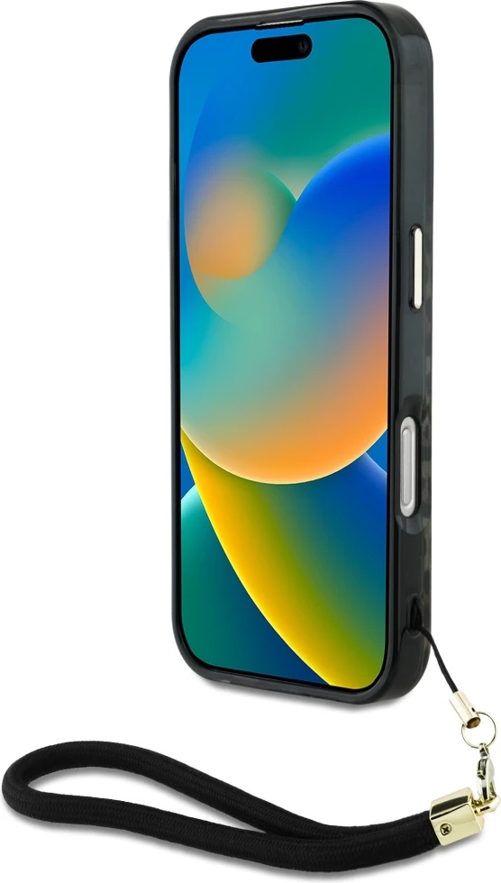 Ovitek za telefon z leopardjim vzorcem in trakom za nošenje, MagSafe, iPhone 16 — Guess HC IML, rjav