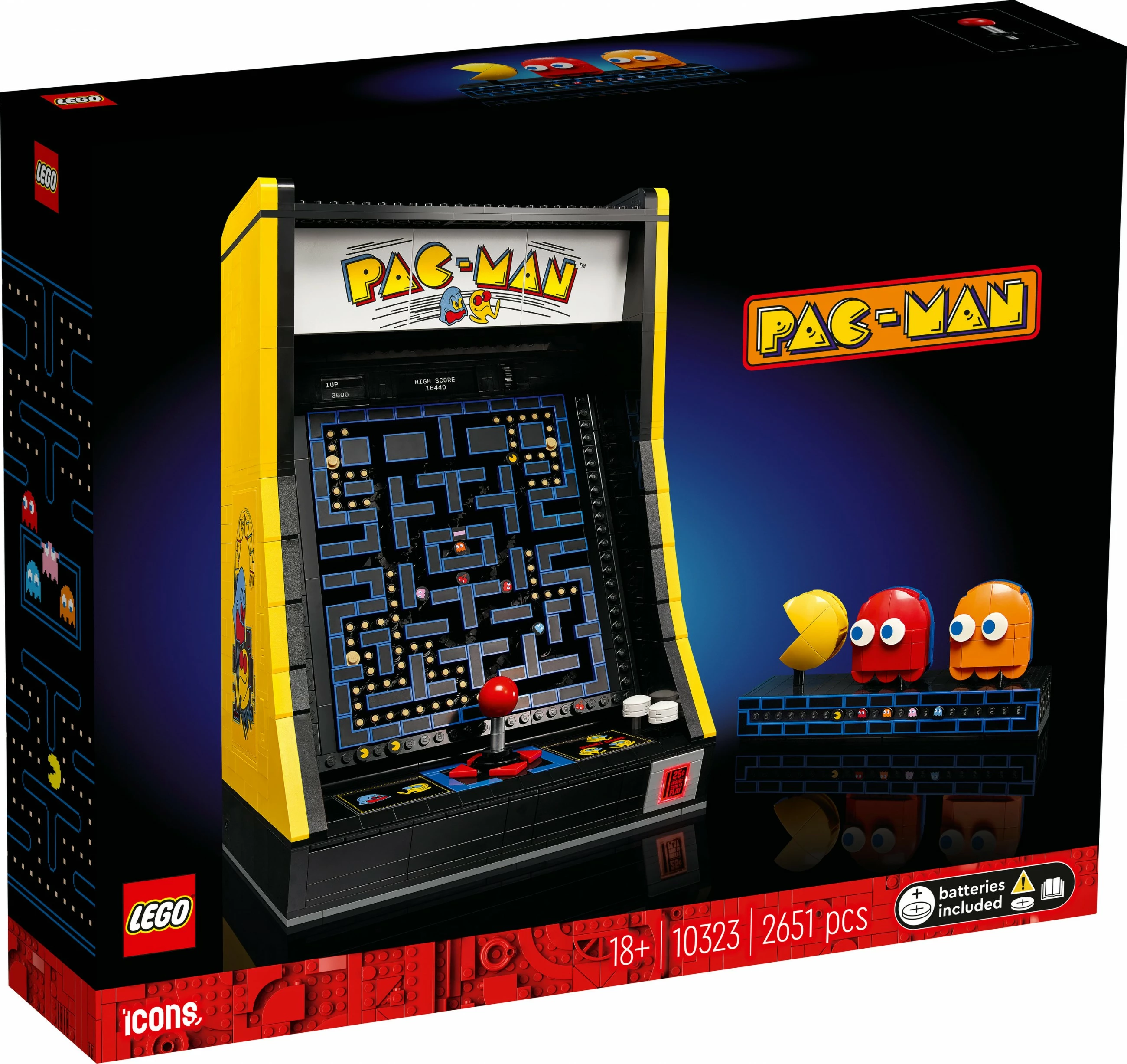 Rekonstrukcija arkadne igre PAC-MAN, LEGO Icons PAC-MAN Arcade 10323, 2651 kosov, večbarven