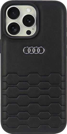 Ovitek za iPhone 16 Pro Max 6,9", iz sintetičnega usnja, črn, trdo ohišje, Audi