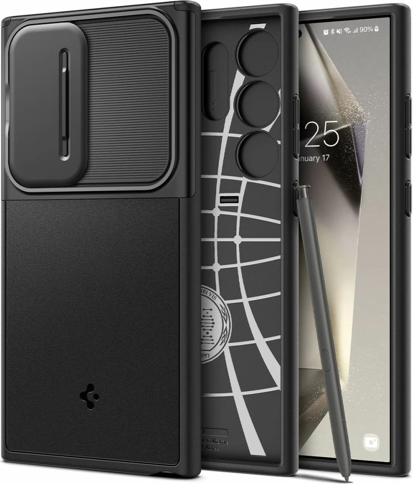 Ovitek za telefon Spigen Optik Armor za Samsung Galaxy S24 Ultra, črn