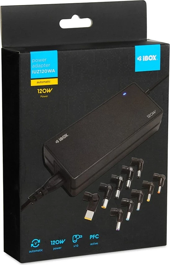 Univerzalni napajalnik iBOX IUZ120WA, 120 W, črn