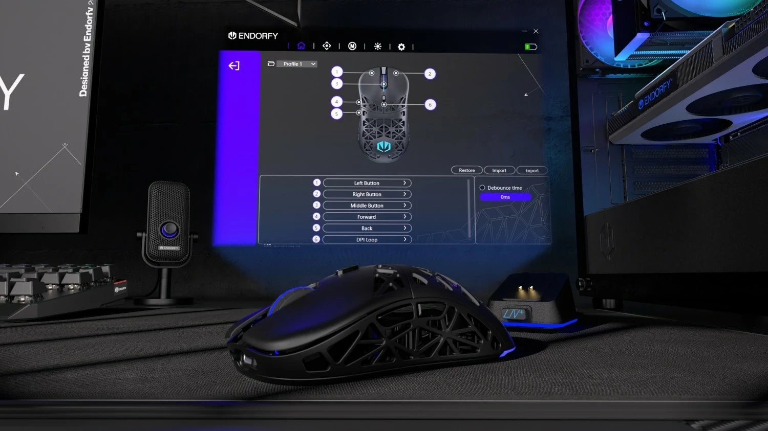 Brezžični miš Endorfy LIV Plus, RGB, 26000 DPI, črn