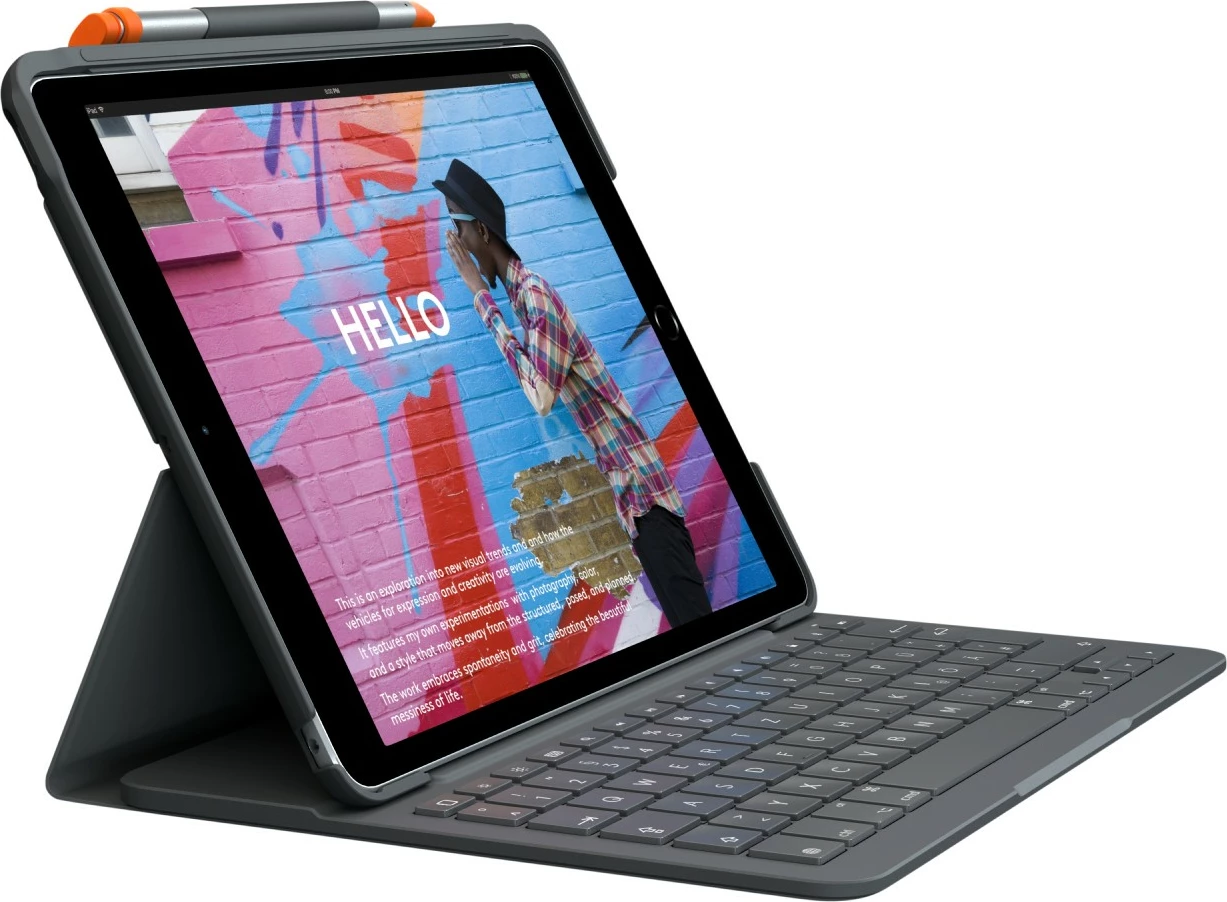 Ovitek s tipkovnico Logitech Slim Folio za iPad (7., 8. in 9. generacija), QWERTZ, nemško, grafit