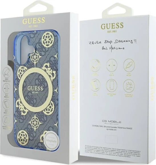 Ovitek Peony On 4G MagSafe za iPhone 16, Guess, moder