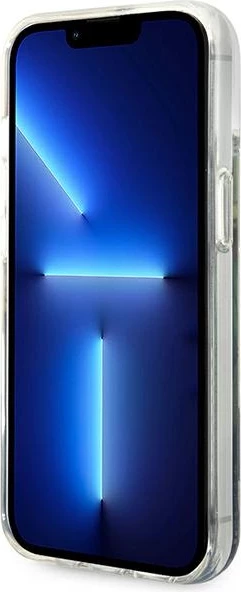 Ovitek z vzorcem cvetja in tekočim bleščicami Guess za iPhone 14 Plus 6,7", modra