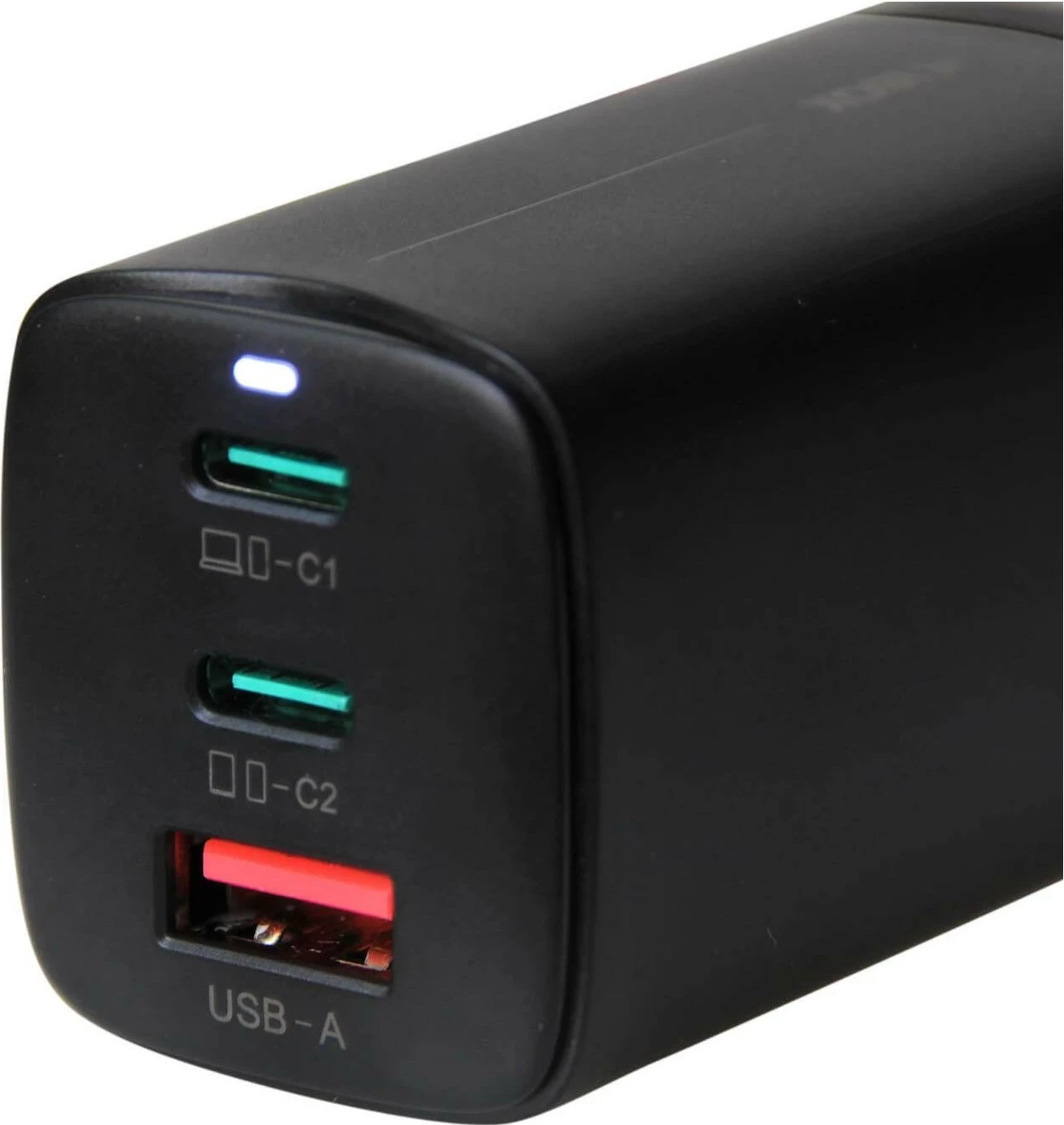 Hitri polnilec GaN 65W PD3.0/QC4.0+ iBOX ILUC65B, 2x USB-C, 1x USB-A, USB-C kabel 1,5 m, črn