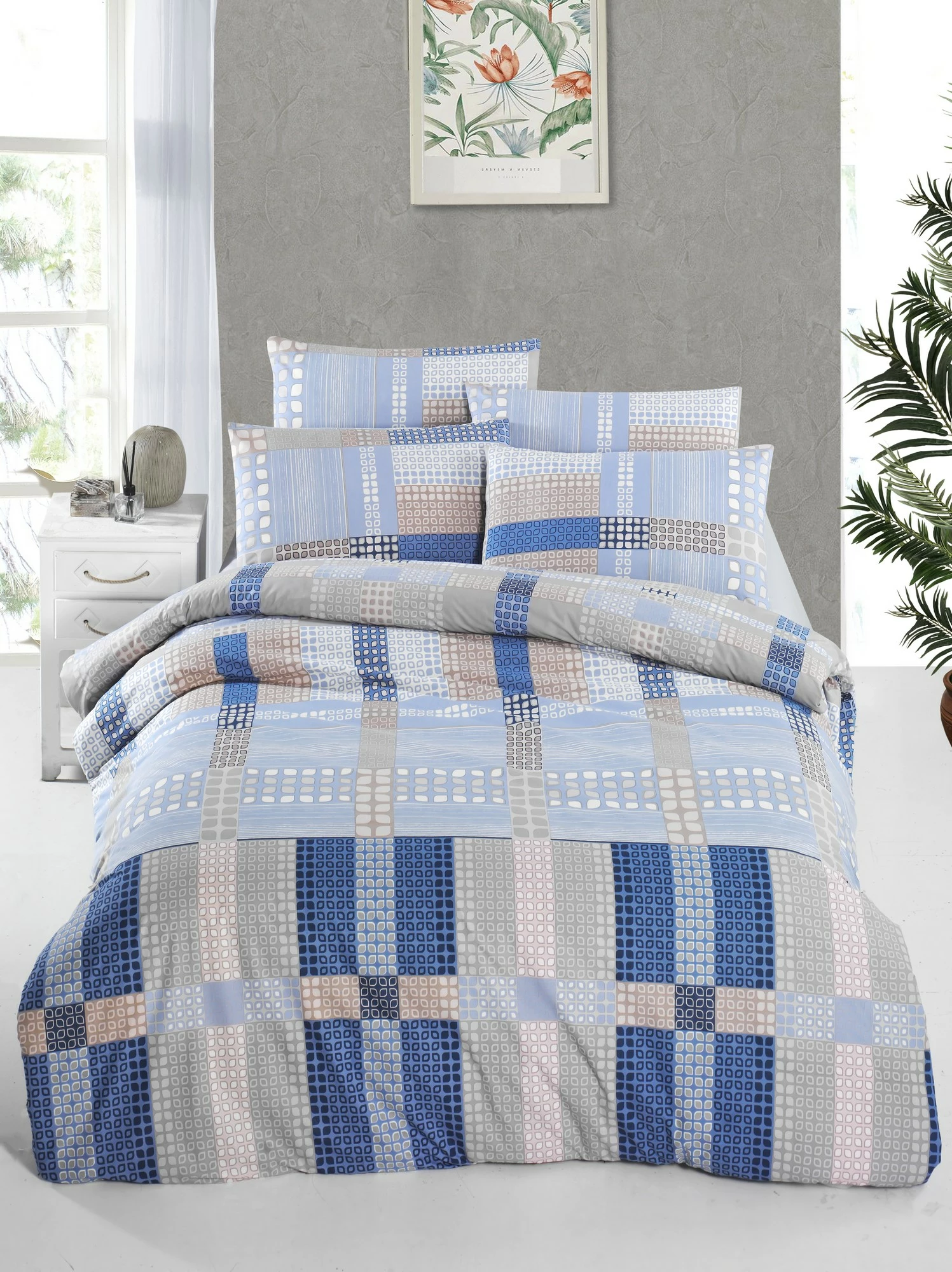 Prevleka za enojno odejo Ranforce, modra, temno modra, bež, rjava, L'essentiel Orina