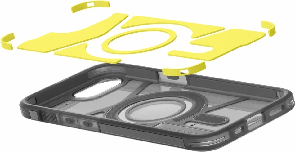 Zaščitni ovitek Tough Armor MagSafe za iPhone 16e, Spigen, siva/prosojna