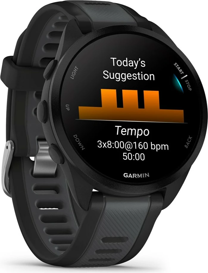 Pametna ura z glasbo, Garmin Forerunner 165 Music, 43 mm, AMOLED, GPS, črna/srebrn pašček