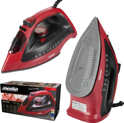 Parni likalnik Adler MS5031, 3000 W, keramična podloga, 400 ml, rdeče/črn