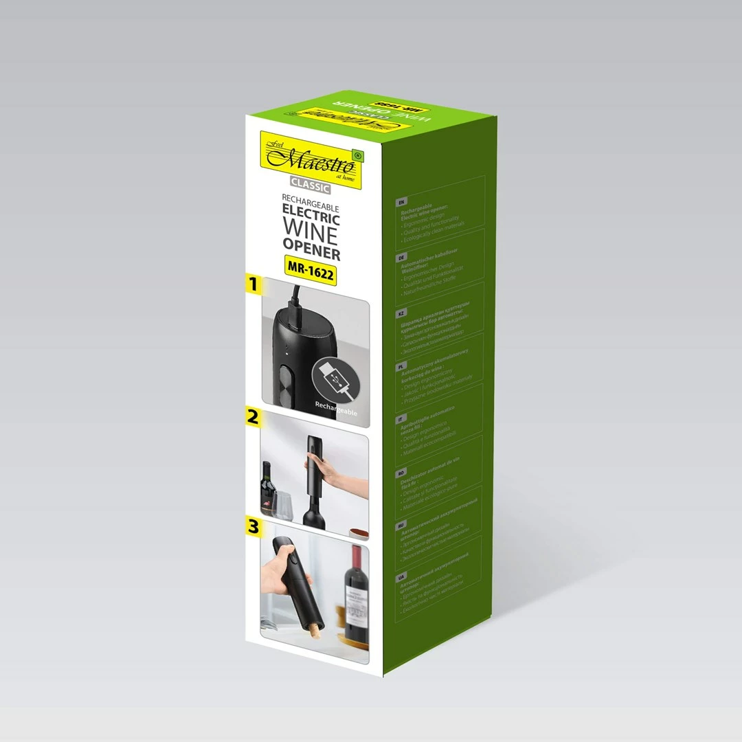 Električni odpirač vina Maestro MR-1622, USB, črn