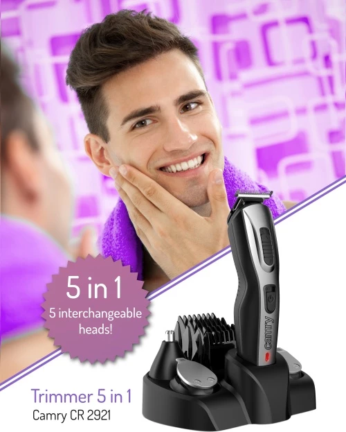 Večfunkcijski trimer 5 v 1 Camry CR 2921, brezžični, 48 W, komplet z osnovo-polnilcem