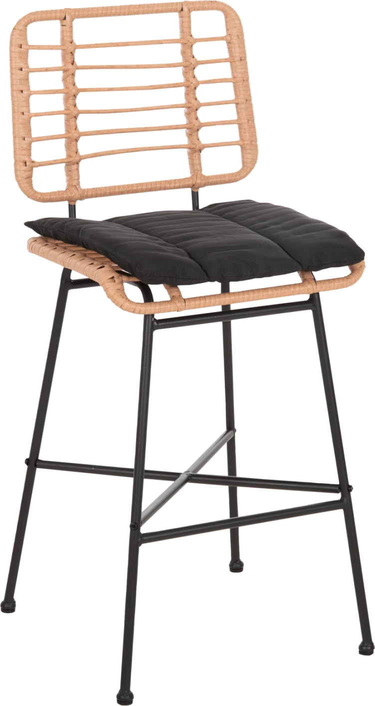 Barski stol srednje višine Allegra FH5709.11 kovina in blazina črno-pleteno bež 46x46x99H cm