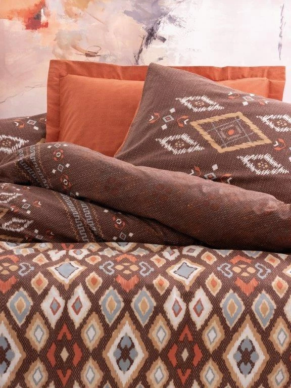 Komplet prevlek za odejo Ranforce XXL za enojno posteljo, rjavo-oranžna-bela, L'essentiel Belize