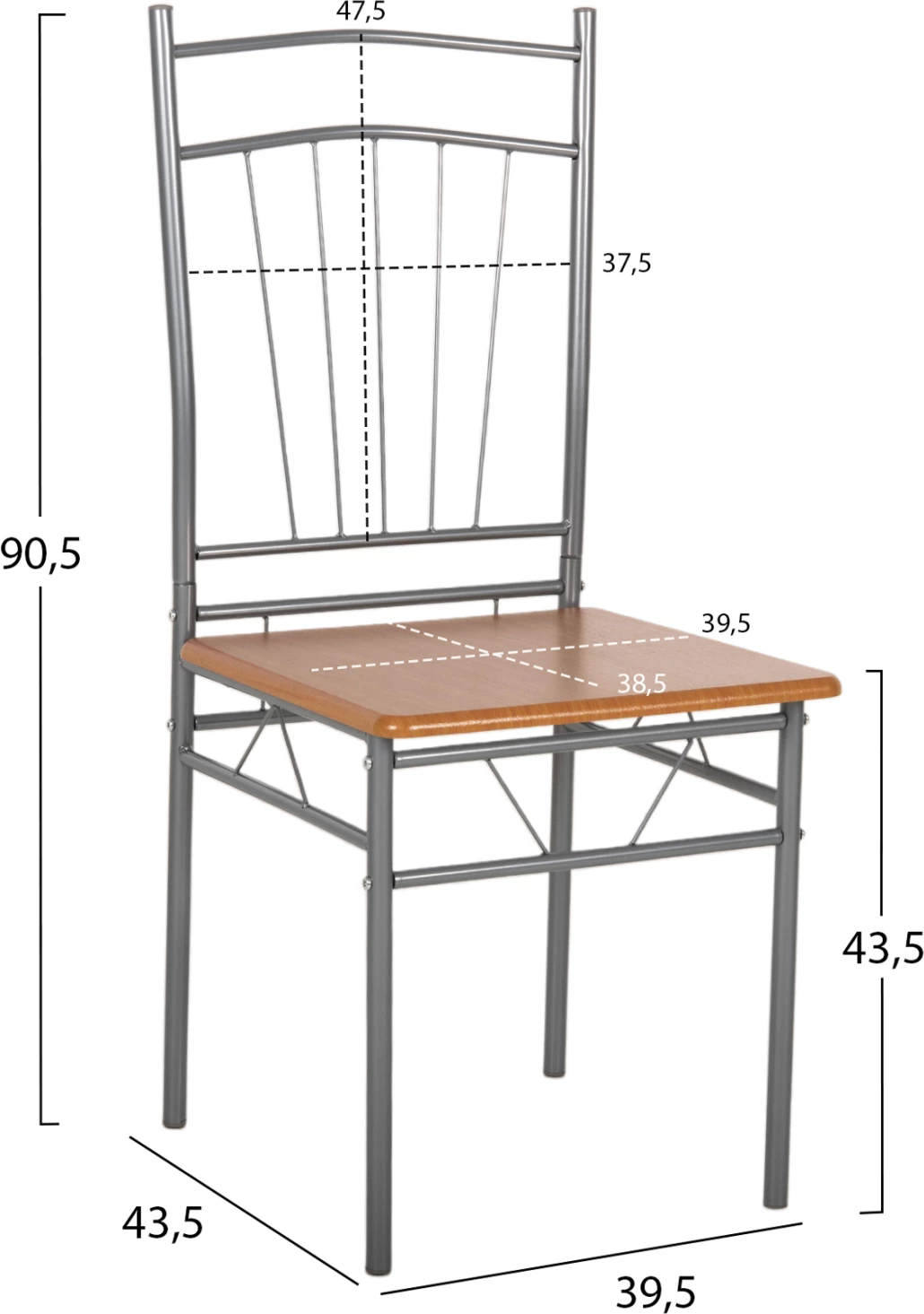 Jedilni set 5 kosov PEARY FH9416.12 srebrna kovina-MDF v barvi sonama 110x60x74Hcm
