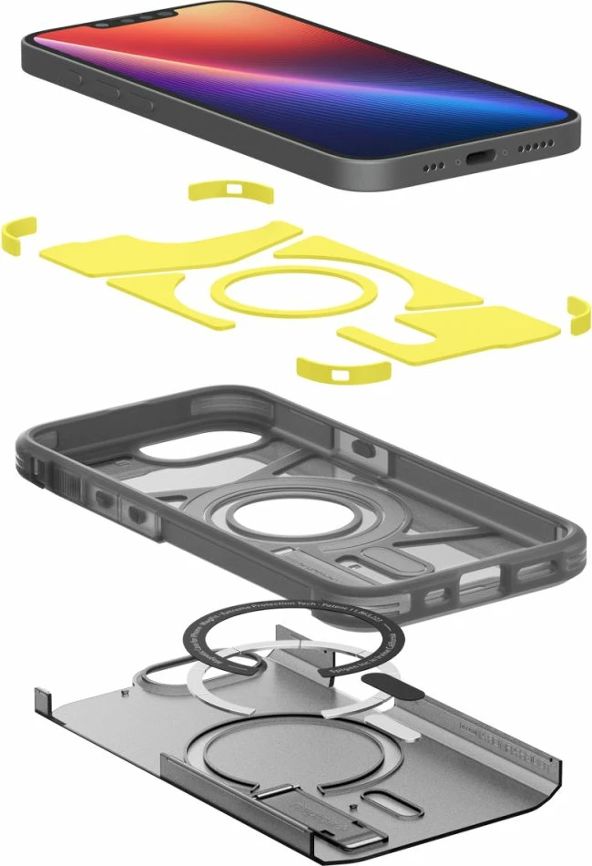 Zaščitni ovitek Tough Armor MagSafe za iPhone 16e, Spigen, siva/prosojna