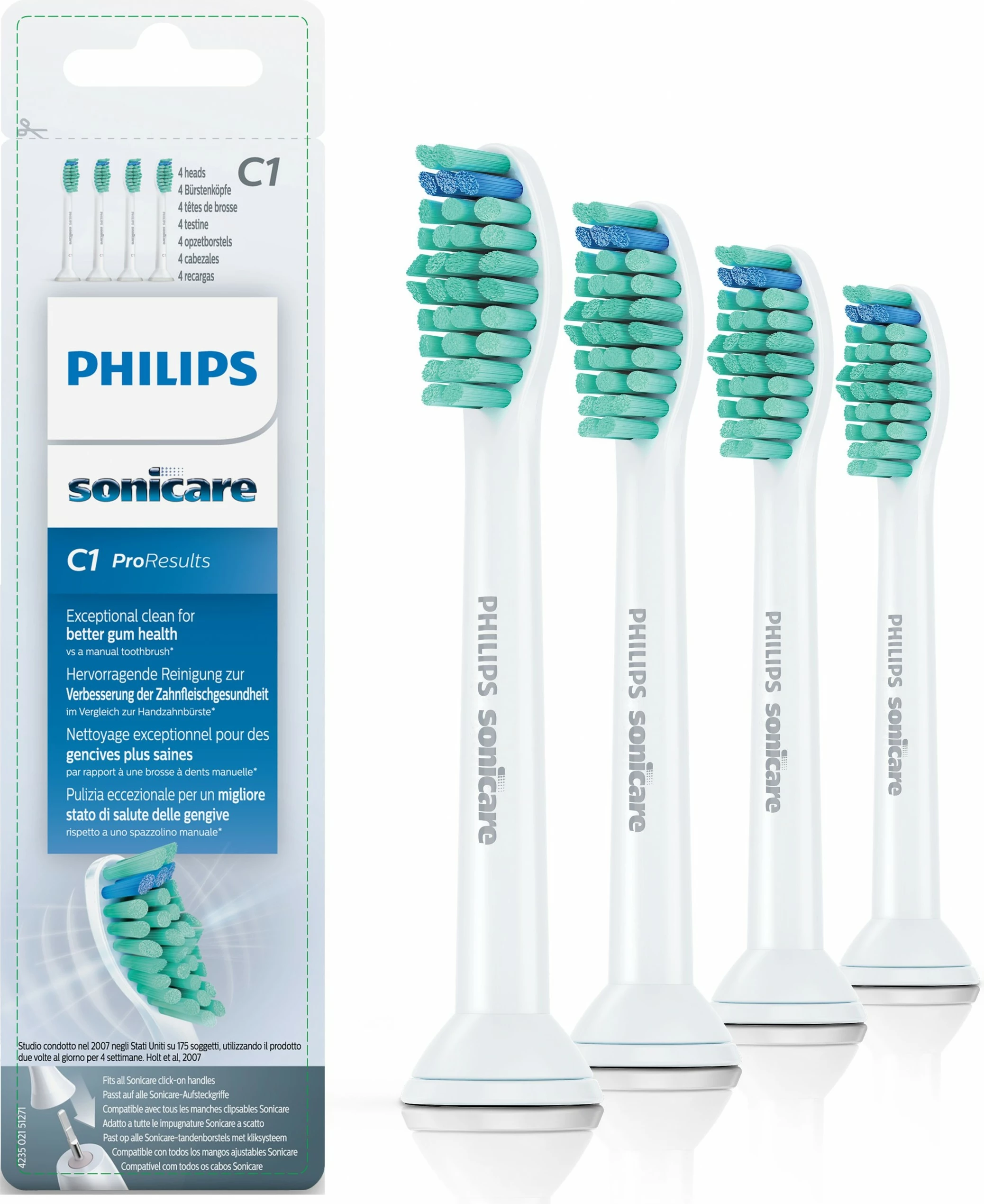 Zamenjalne ščetke za zobno ščetko Philips Sonicare ProResults HX6014/07, 4 kosi, srednje, brez BPA, bele