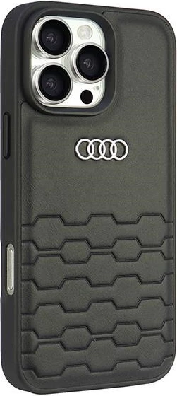 Ovitek za iPhone 16 Pro Max 6,9", iz sintetičnega usnja, črn, trdo ohišje, Audi