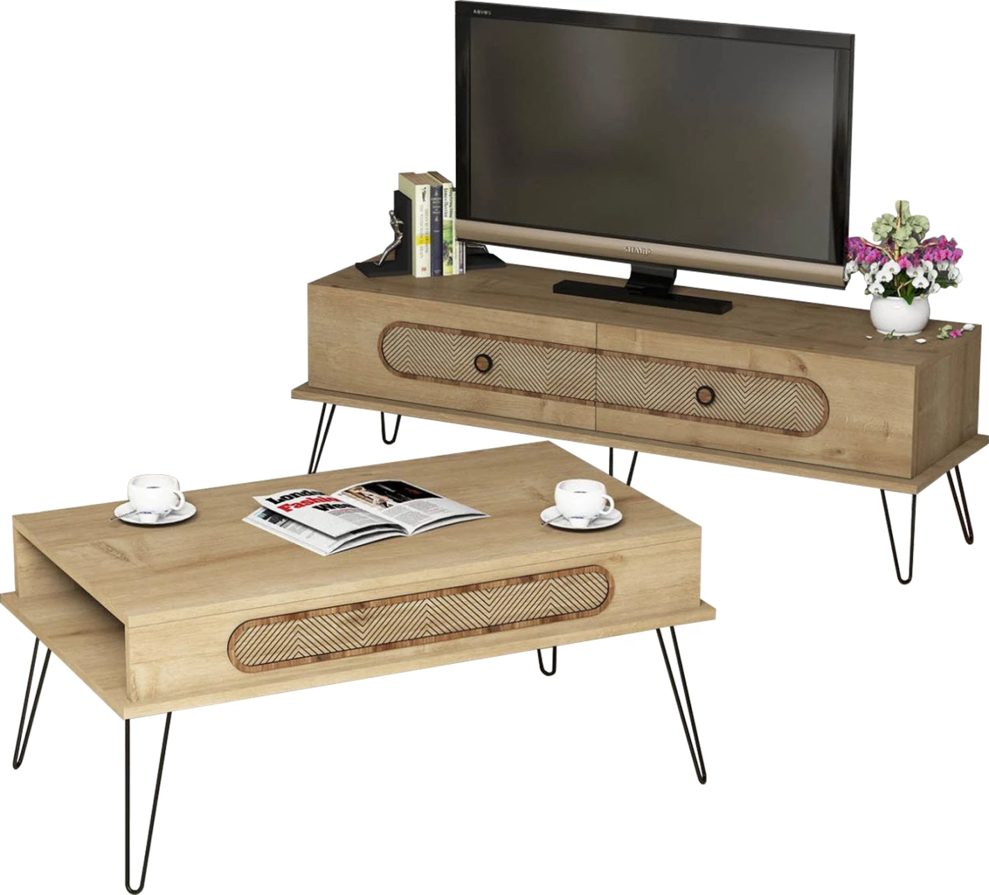 Dnevna soba sestava FH11851.02 2 kosa melamin v naravnem hrastu