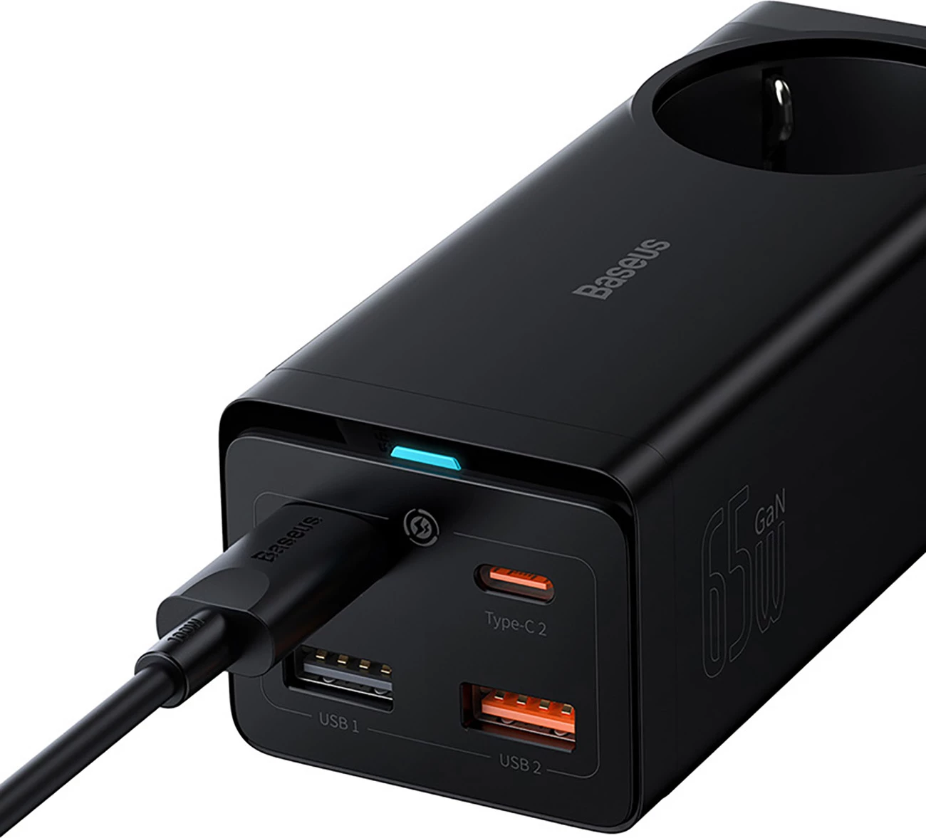 Stojalo za polnjenje Baseus GaN3 Pro 65W z 2x USB-C, 2x USB-A in 1 m USB-C kablom 100W, črno