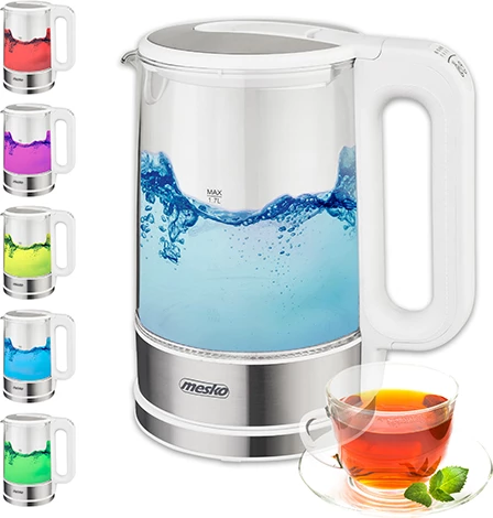 Električni čajnik iz stekla Mesko MS1301, 1,7 L, nadzor temperature, LED, bel