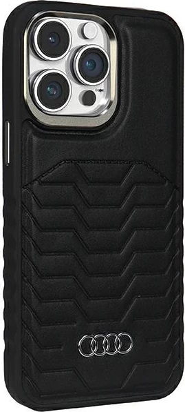 Ovitek Audi za iPhone 15 Pro, umetno usnje z MagSafe, črn