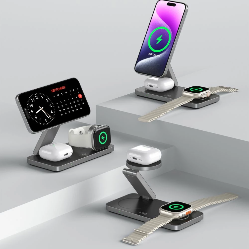 Indukcijski polnilec 3-v-1 Tech-Protect QI15W-A47 z MagSafe, USB-C, črn