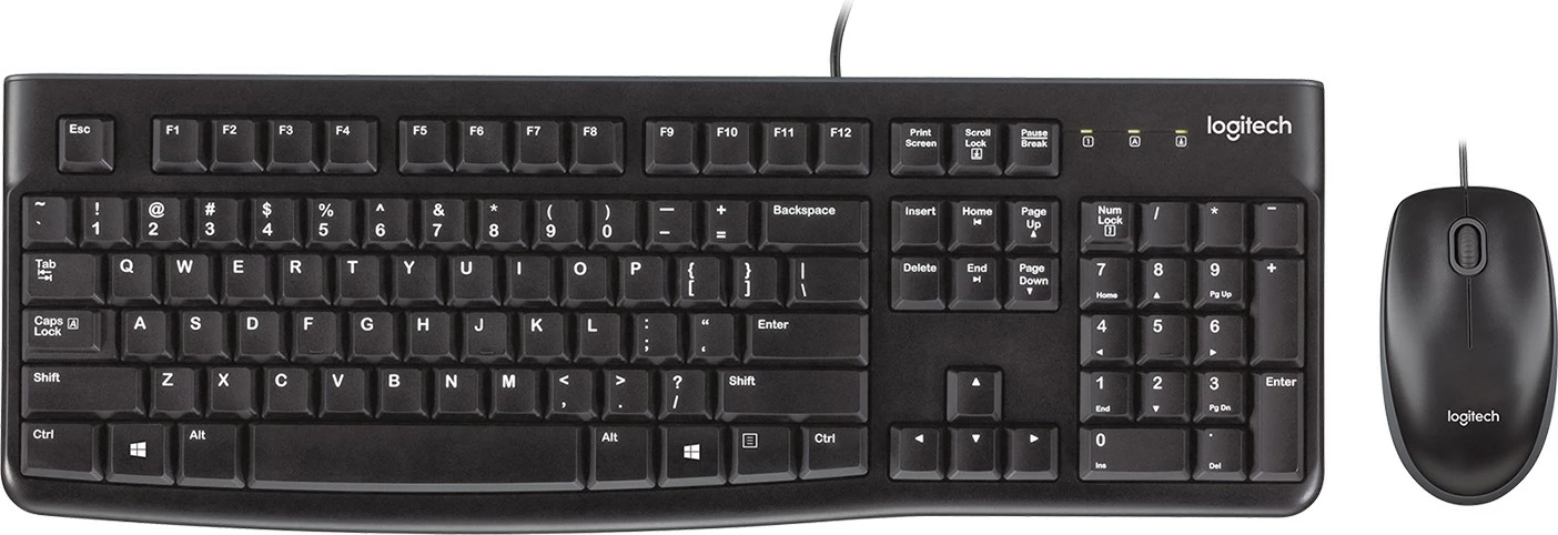 Set tipkovnice in miške Logitech Desktop MK120, z žico, USB, AZERTY, črn