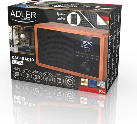 Radio, rjav Adler AD 1184, DAB/DAB+, FM, Bluetooth 5.0, 3W, LCD, USB/SD, alarm