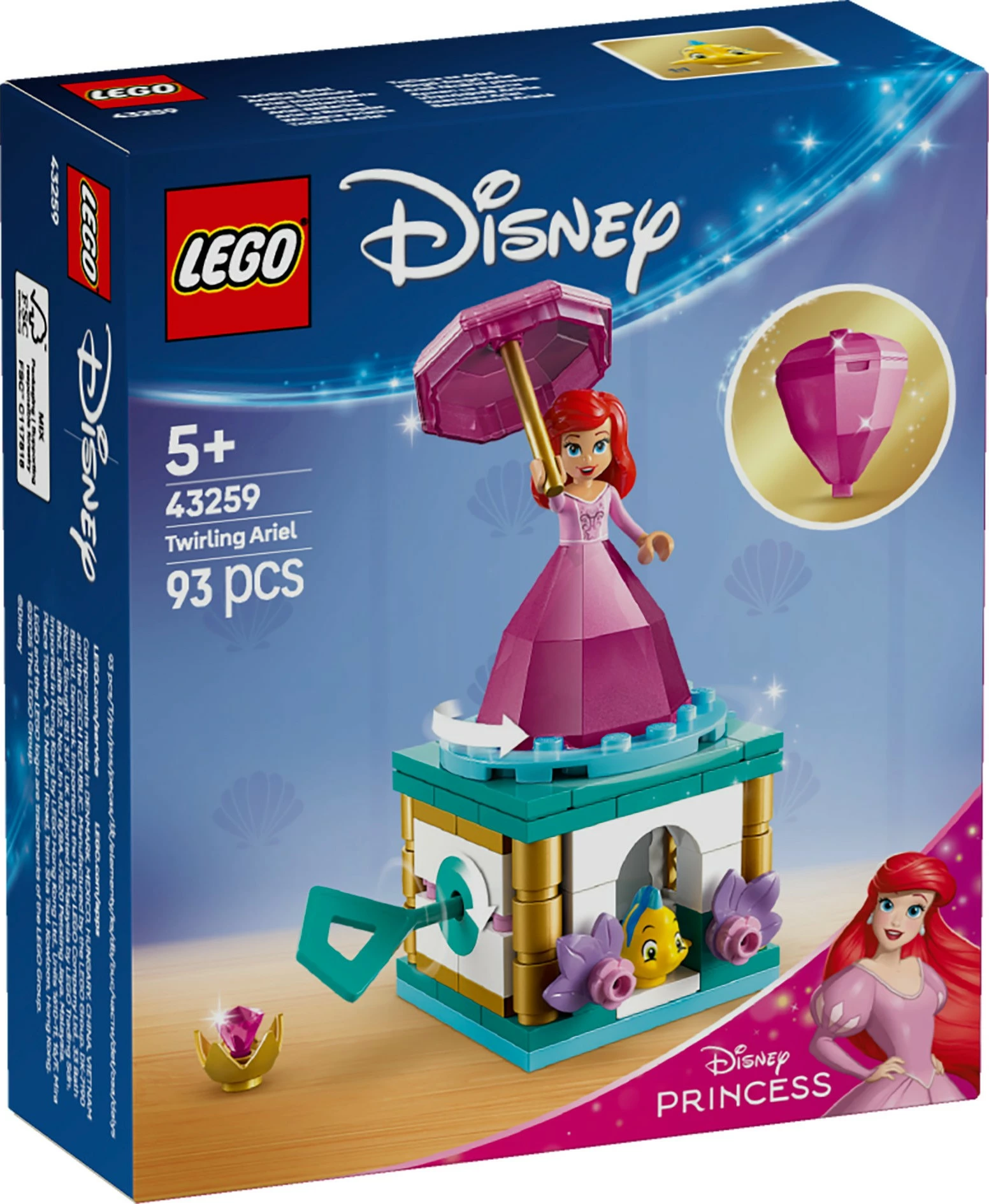 Set za gradnjo Disney Princess Ariel, LEGO 43259, 93 kosov, večbarven