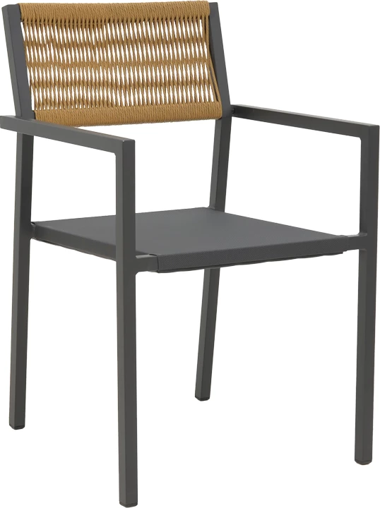 Aluminijast zložljiv stol Savor, antracitno ogrodje-tekstilen, naravni ratan, 55x58x63 cm