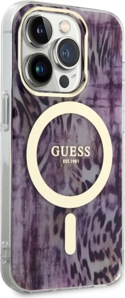 Ovitek z leopardjim vzorcem MagSafe za iPhone 14 Pro 6,1", Guess, rožnat