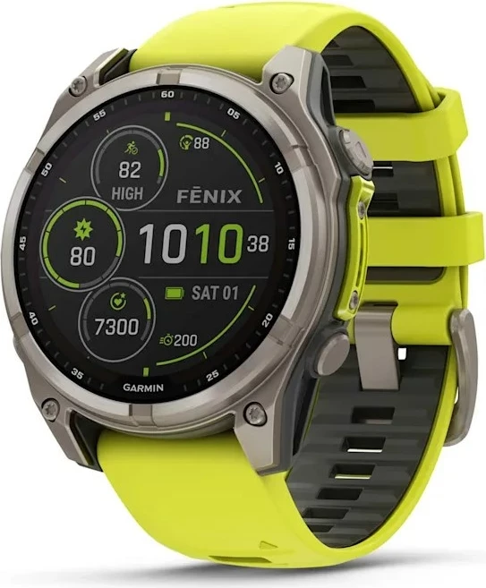 Pametna ura, 47 mm, 32 GB, titanova ohišje, silikonski pašček, rumena Garmin fenix 8