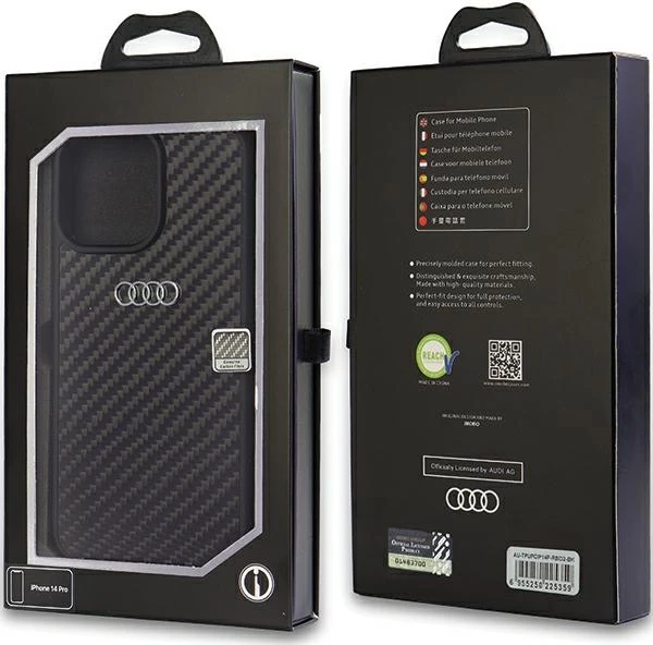 Ovitek z učinkom ogljikovih vlaken Audi za iPhone 14 Pro 6,1", črn