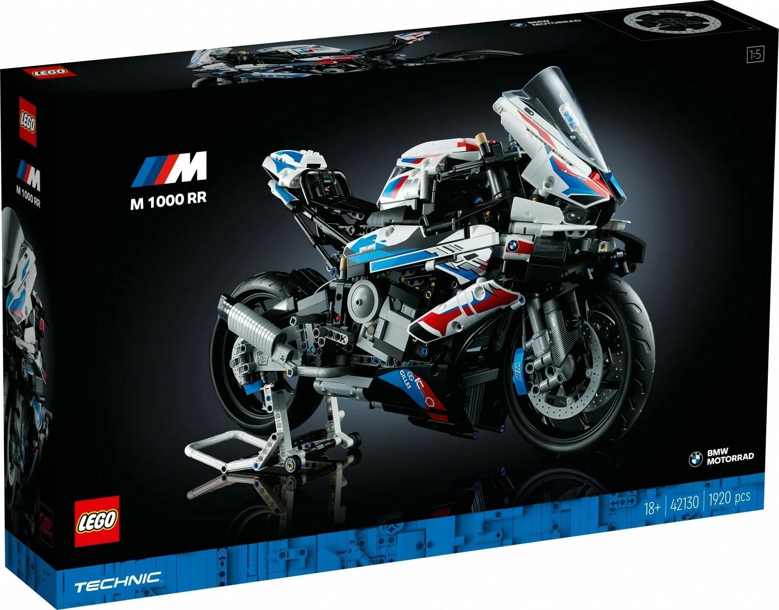 Model motocikla v merilu 1:5 LEGO Technic BMW M 1000 RR, 1920 delov, za odrasle