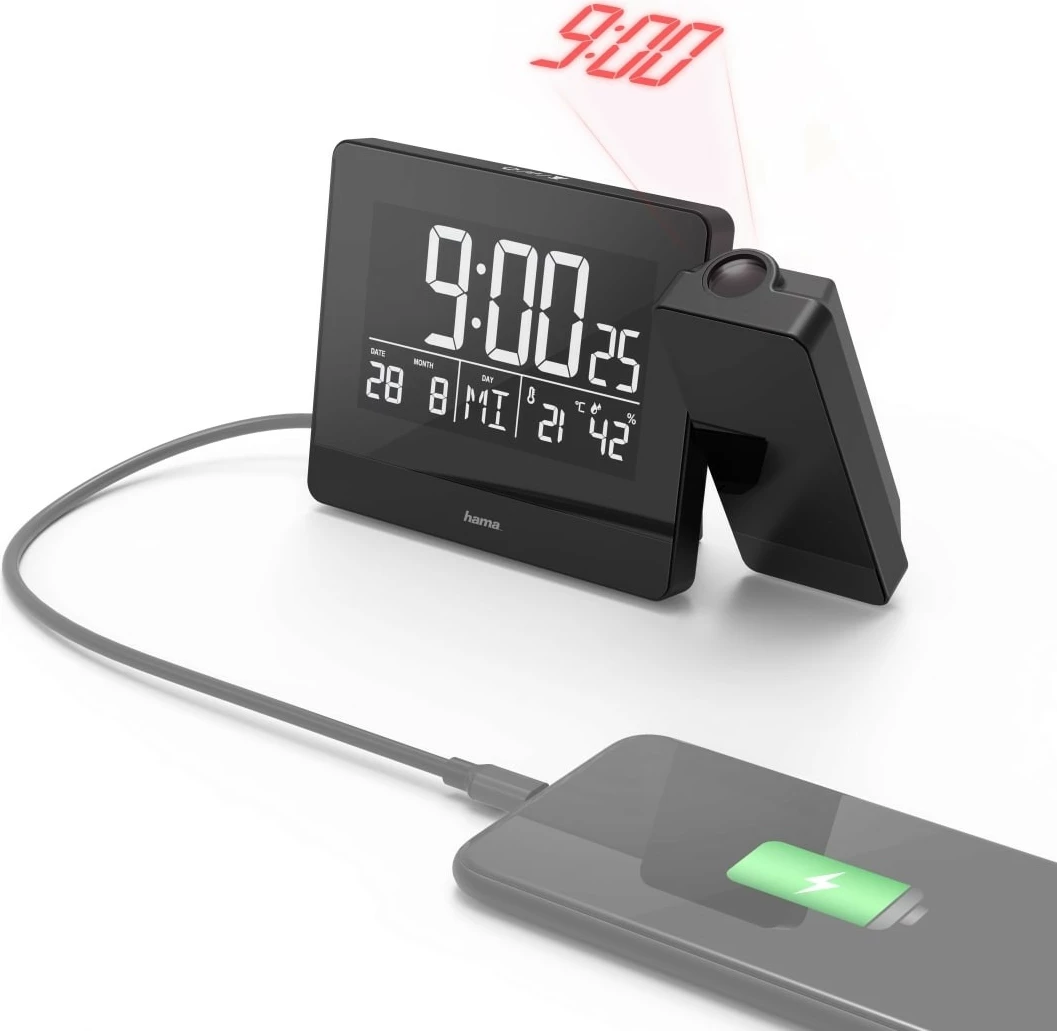 Digitalna budilka s projektorjem Hama Plus Charge, črna