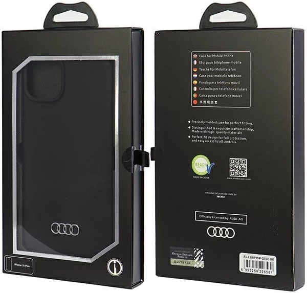 Ovitek iz silikona za iPhone 15 Plus, Audi, črn