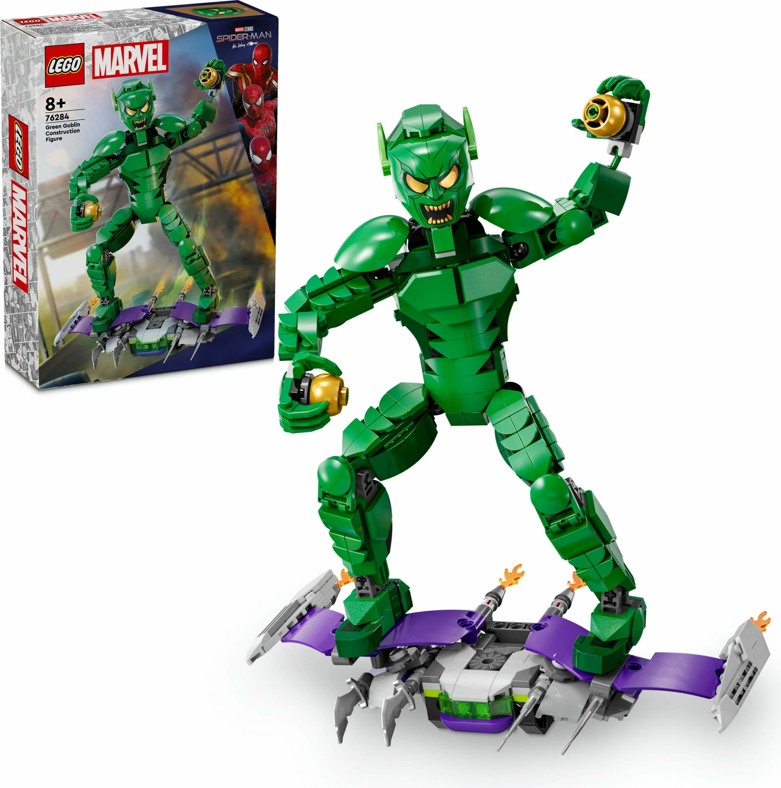 Gradbeni set Green Goblin LEGO Marvel 76284, gradljiva figura, večbarven