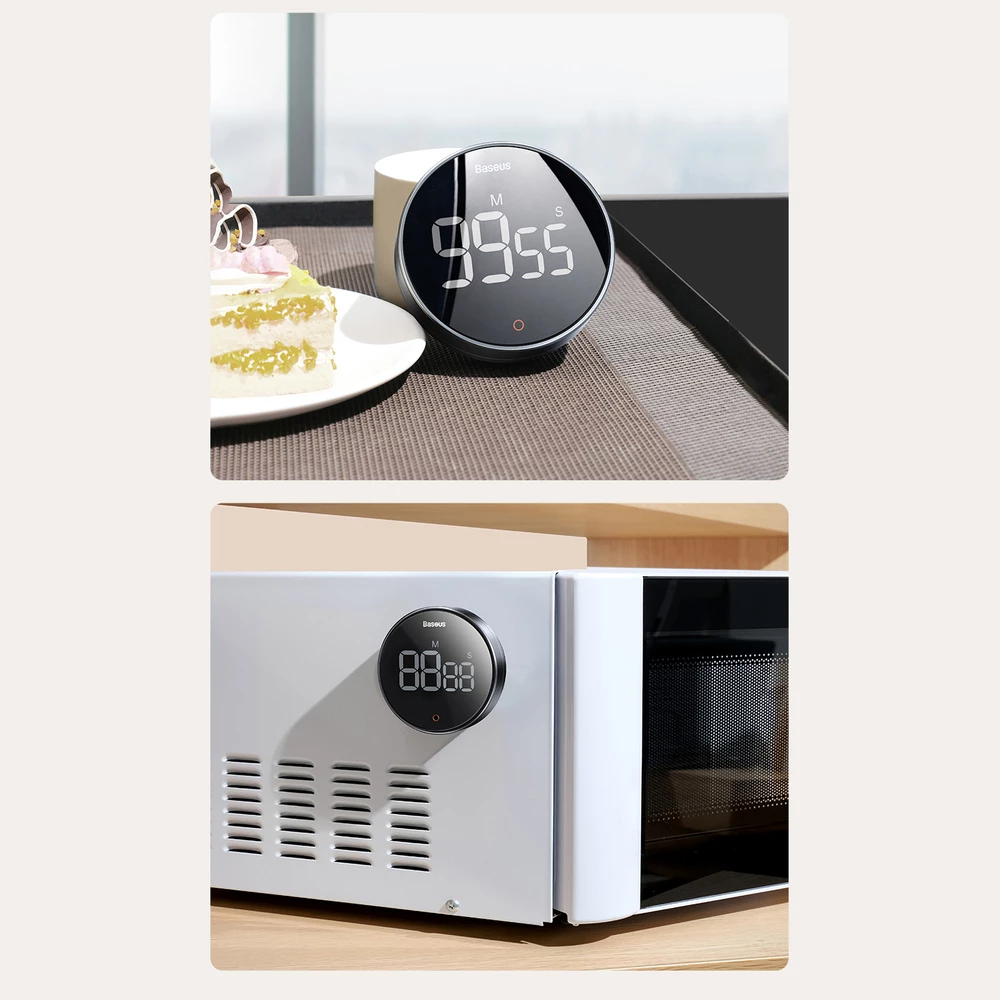 Elektronski timer Baseus Heyo Pro, FMDS000013, LED, magnet, siv