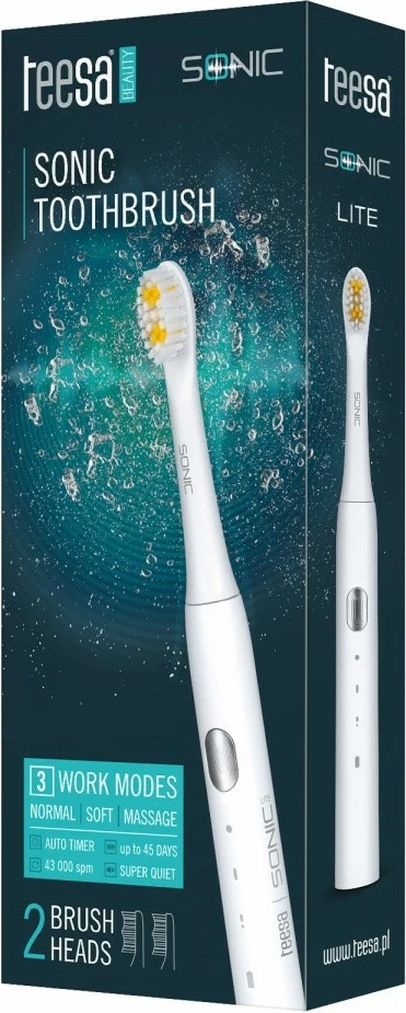 Sonična električna zobna ščetka TEESA Sonic Lite TSA8074, bela, 2 zamenljivi glavnik