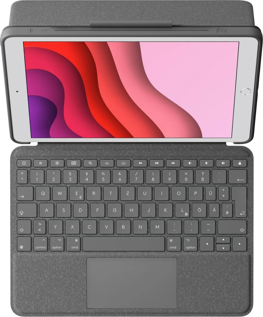 Ovitek z tipkovnico in sledilno ploščico Logitech Combo Touch za iPad (7., 8. in 9. generacija), QWERTZ, nemščina, grafit