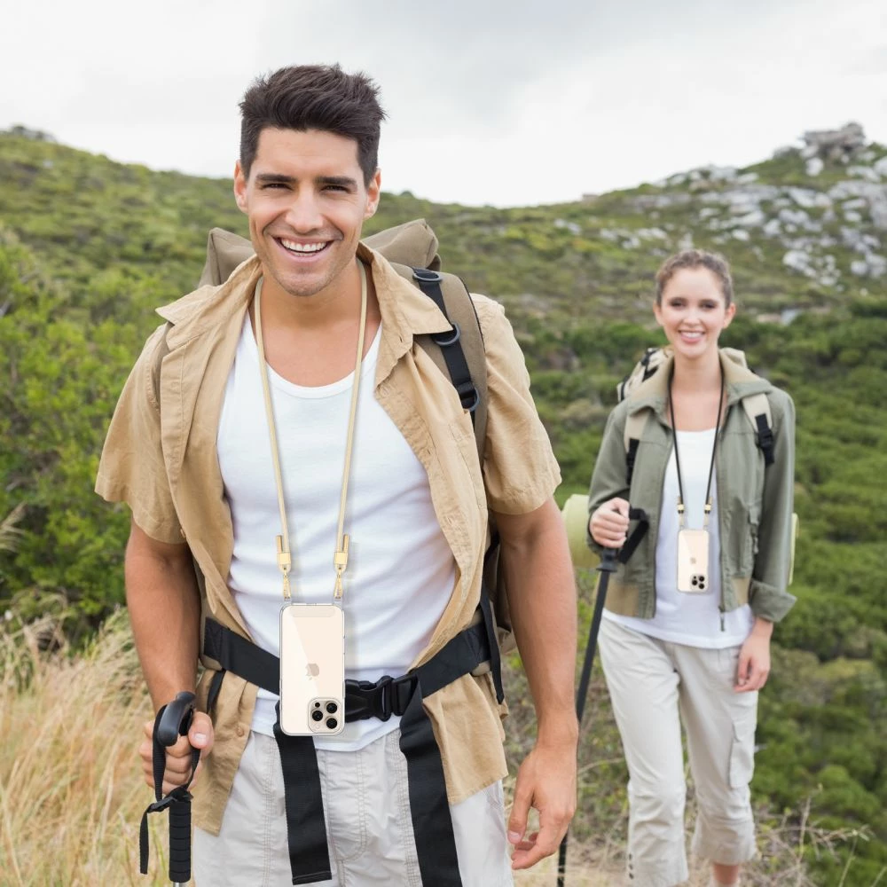 Ovitek za telefon FlexAir s verigo MagSafe Tech-Protect za iPhone 16 Pro Max, prozoren + 2 traka (črn in bež)