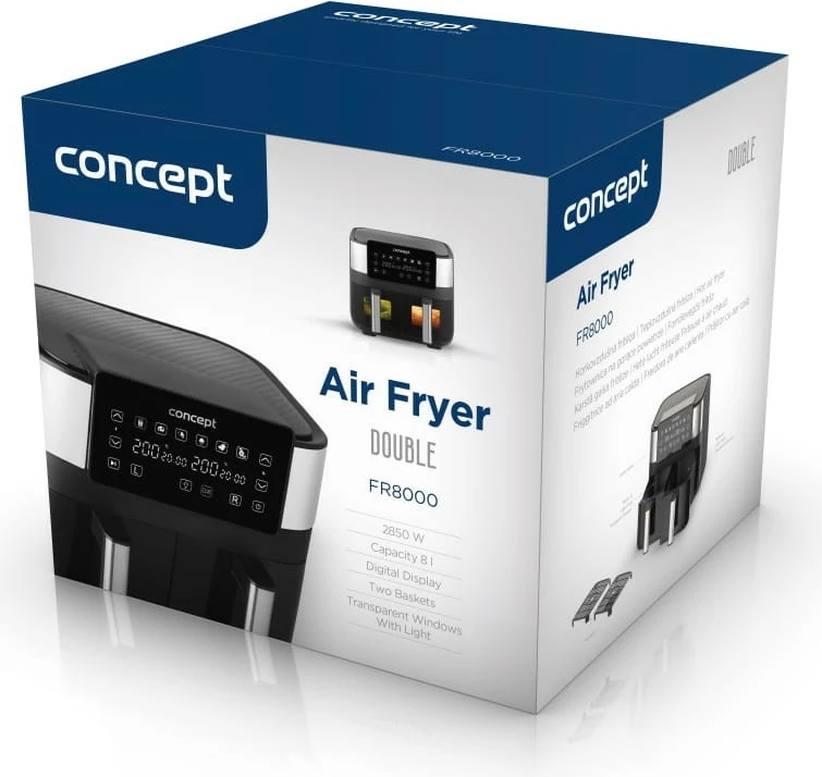 Cvrtnik na vroč zrak Concept FR8000, 8 L, dva koša, črn/inoks