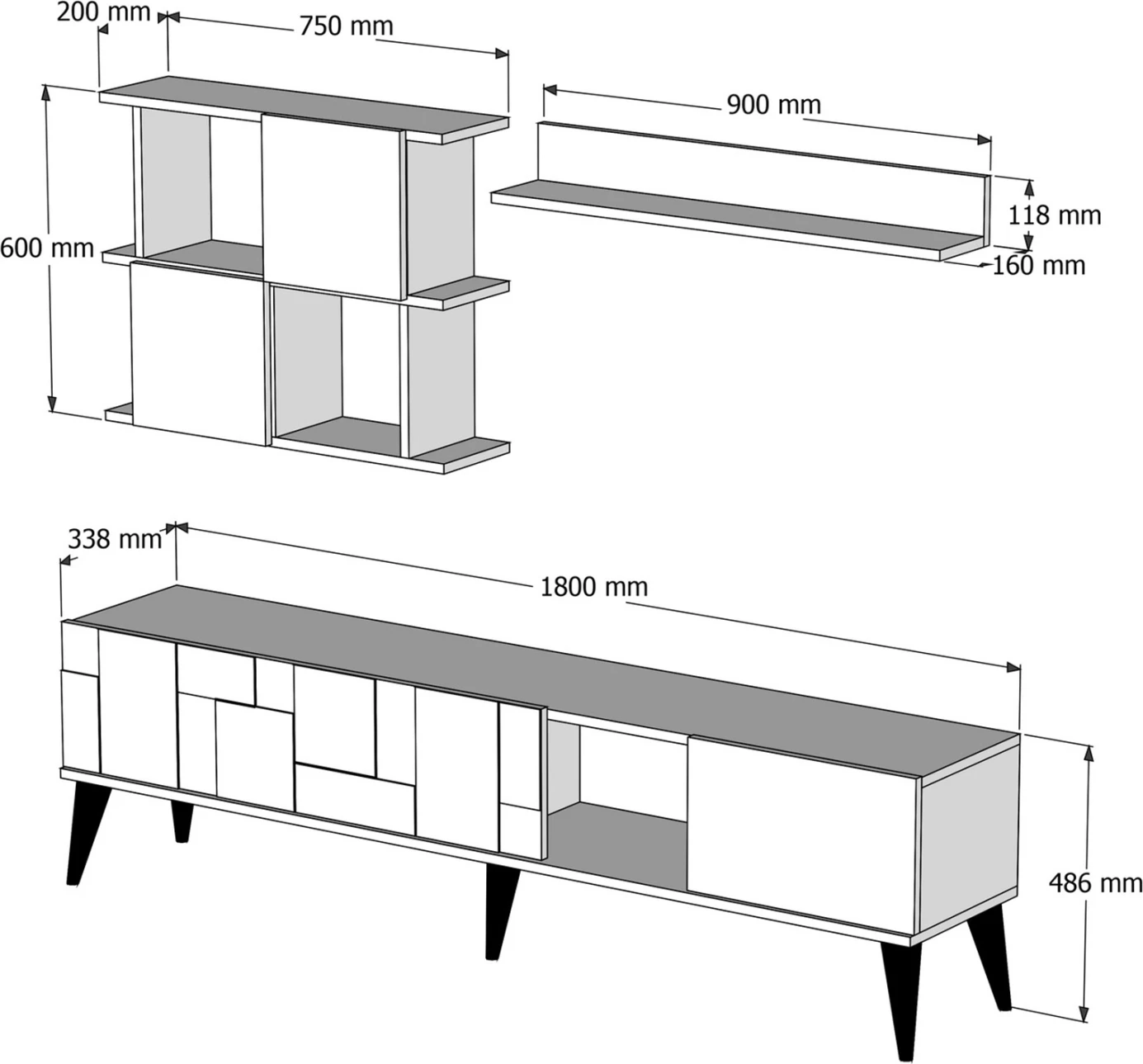 Kombinacija TV pohištva iz melamina v barvi oreha in ogleno sivi 180x33.8x48.6Hcm.FH9437.01