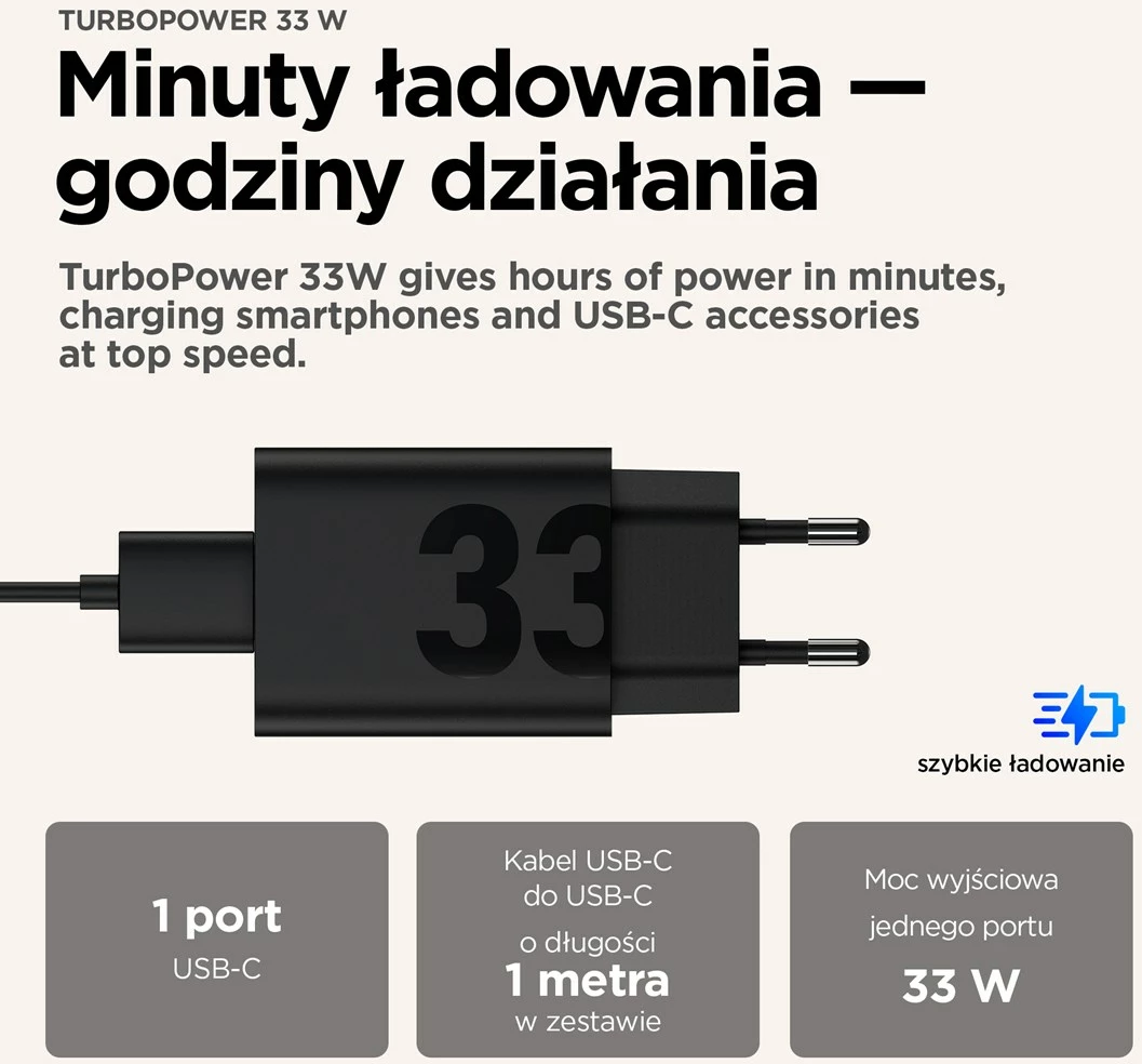 Hitri polnilec 33W, univerzalen, USB Type-C, črn Motorola TurboPower